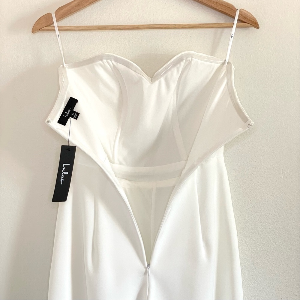 NWT Lulus Won A Heart Strapless Sweetheart Wide Leg Jumpsuit White XS - Picture 11 of 16